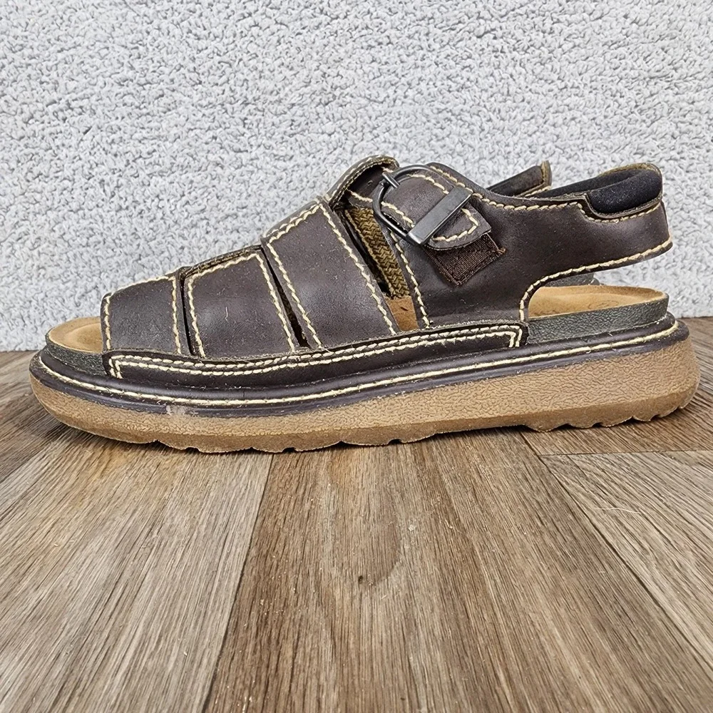 Wolfe Island Y2K Mens 11 Open Toe Chunky Brown Leather Fisherman Sandals Comfort